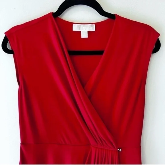 Michael Kors Red Dress faux wrap V-neck dress Sz S/M - Picture 7 of 13
